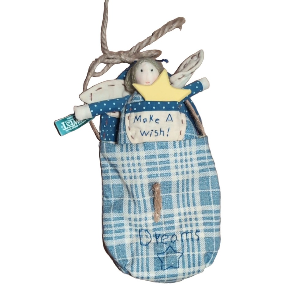 Midwest of Cannon Falls Make A Wish Dreams Bunny Angel Doll Pouch Ornament Blue